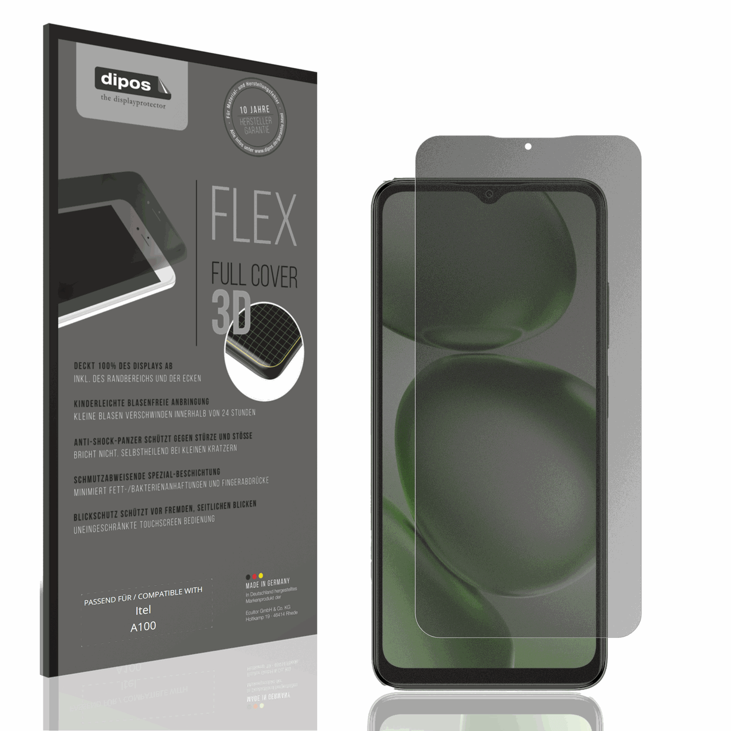 Blickschutzfolie von dipos passend für Itel A100, 100% Displayabdeckung und blasenfreie Montage