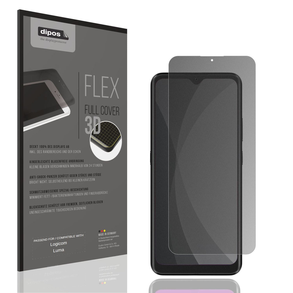 Blickschutzfolie von dipos passend für Logicom Luma, 100% Displayabdeckung und blasenfreie Montage