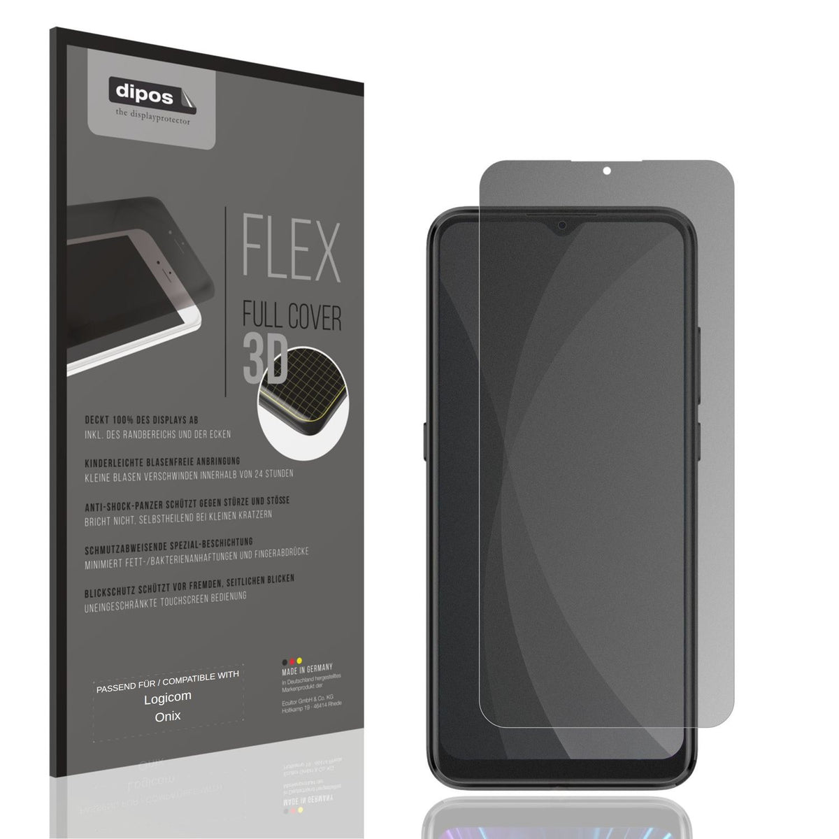 Blickschutzfolie von dipos passend für Logicom Onix, 100% Displayabdeckung und blasenfreie Montage