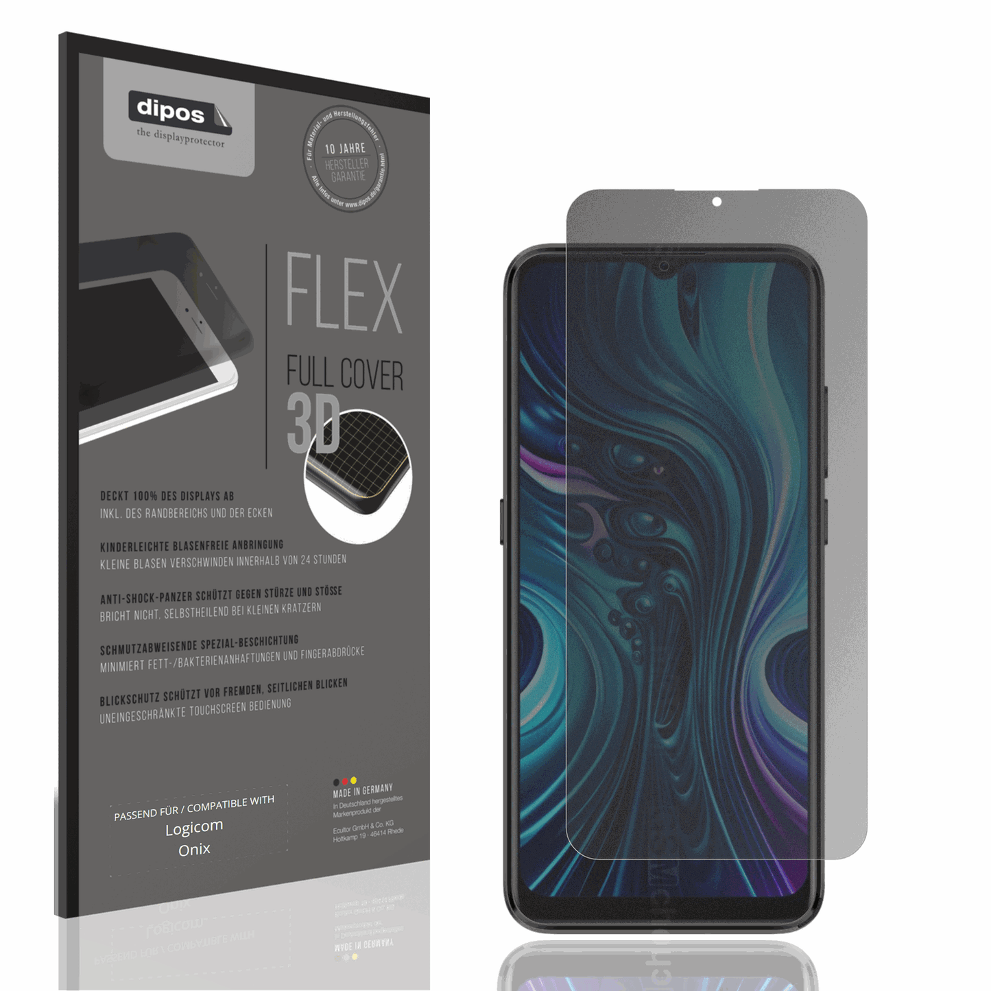 Blickschutzfolie von dipos passend für Logicom Onix, 100% Displayabdeckung und blasenfreie Montage
