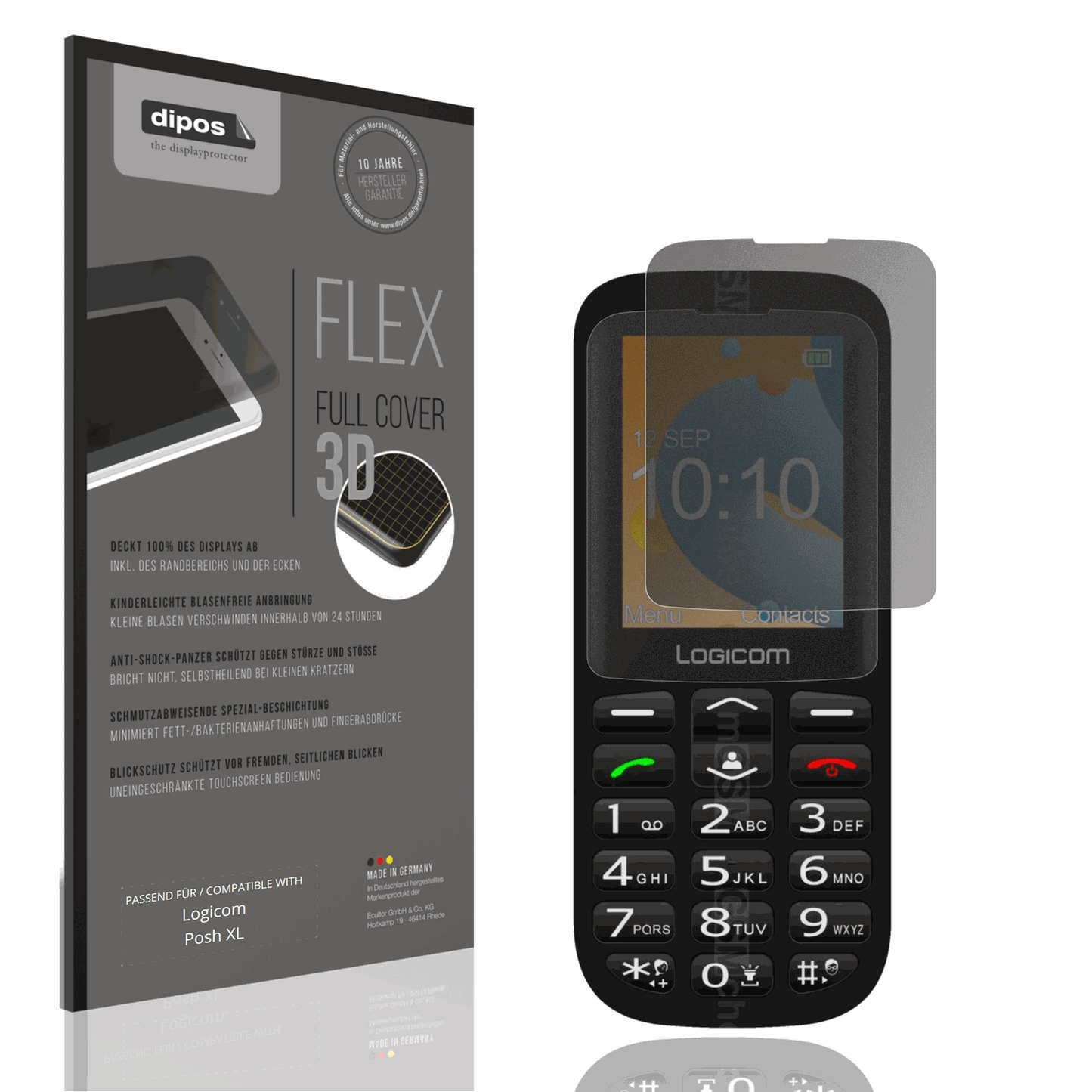 Blickschutzfolie von dipos passend für Logicom Posh XL, 100% Displayabdeckung und blasenfreie Montage