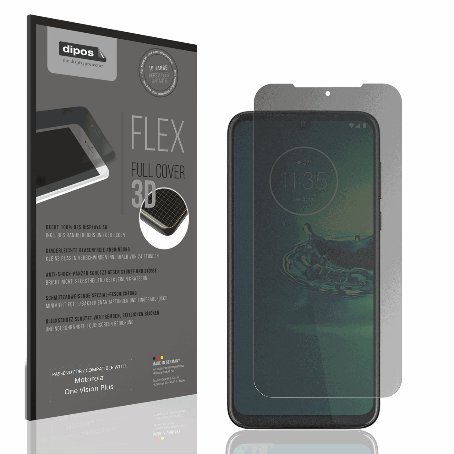 Blickschutzfolie von dipos passend für Motorola One Vision Plus, 100% Displayabdeckung und blasenfreie Montage