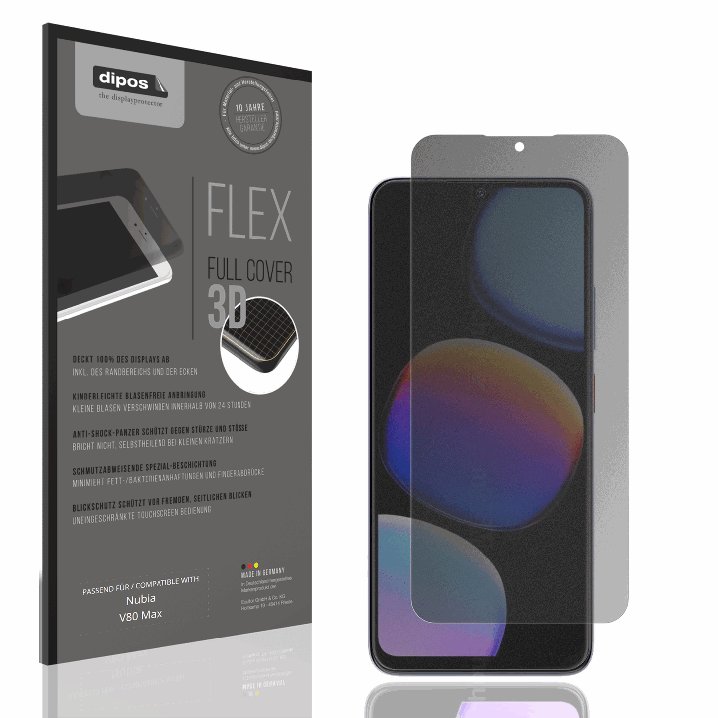 Blickschutzfolie von dipos passend für Nubia V80 Max, 100% Displayabdeckung und blasenfreie Montage
