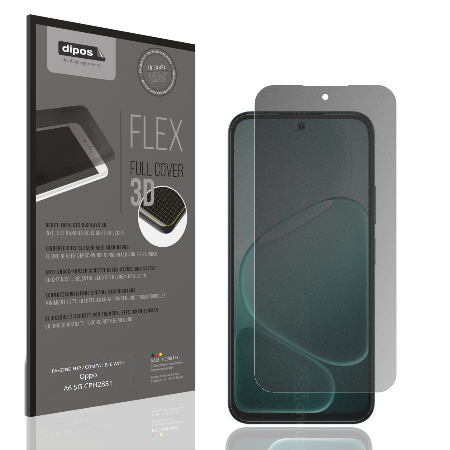 Blickschutzfolie von dipos passend für Oppo A6 5G CPH2831, 100% Displayabdeckung und blasenfreie Montage