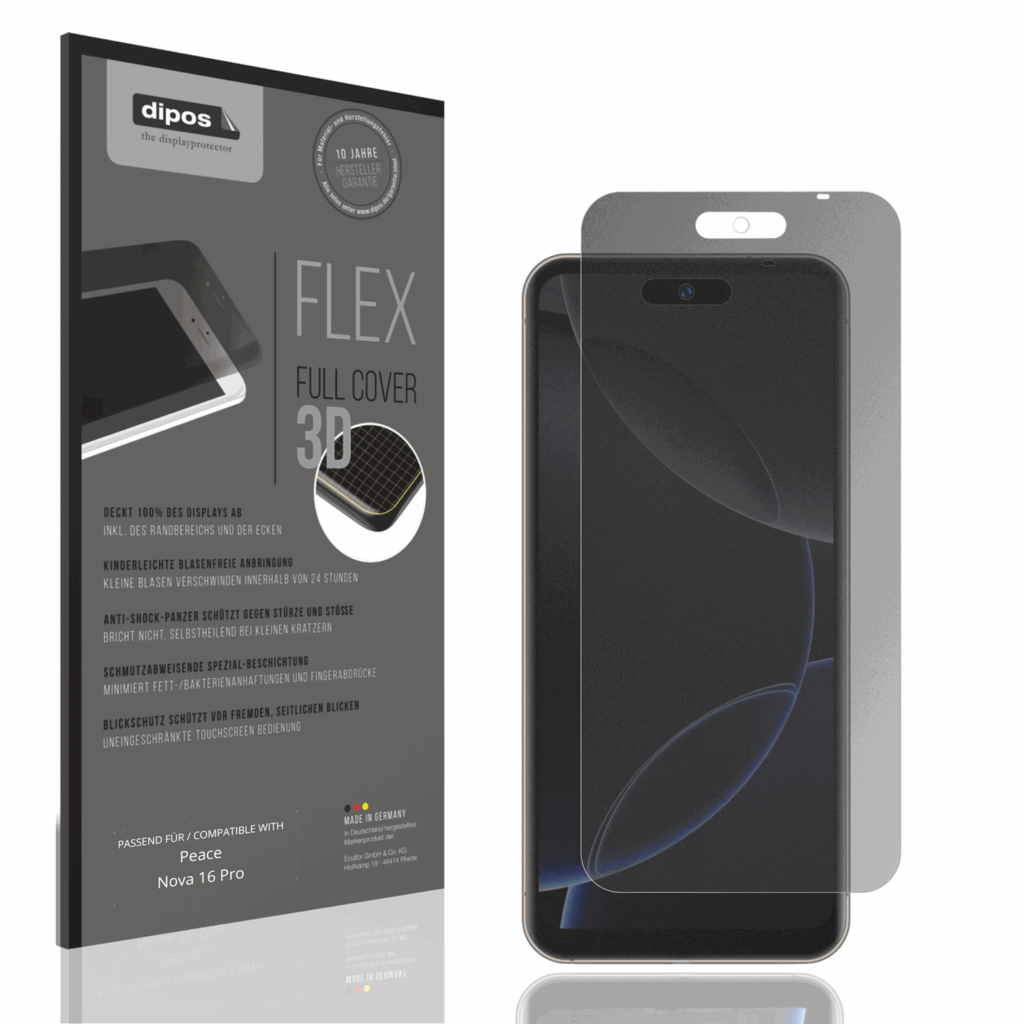 Blickschutzfolie von dipos passend für Peace Nova 16 Pro, 100% Displayabdeckung und blasenfreie Montage