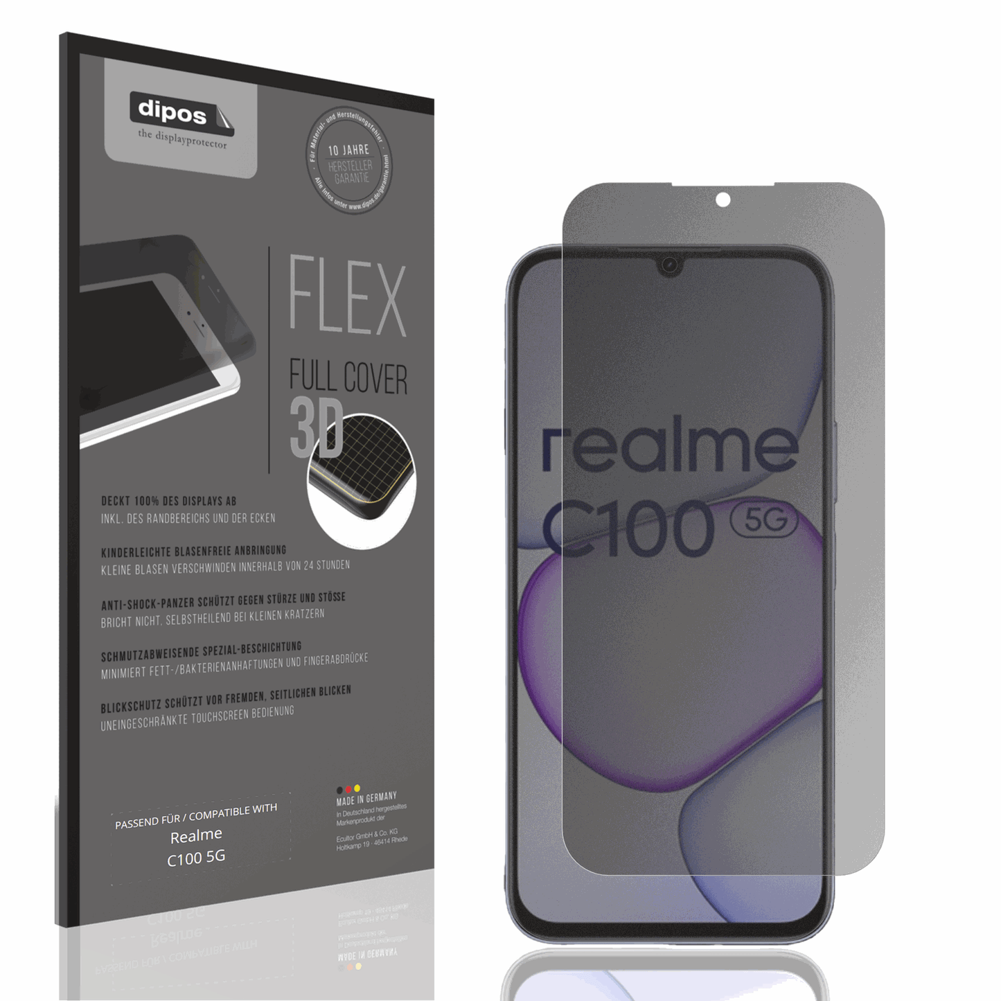 Blickschutzfolie von dipos passend für Realme C100 5G, 100% Displayabdeckung und blasenfreie Montage