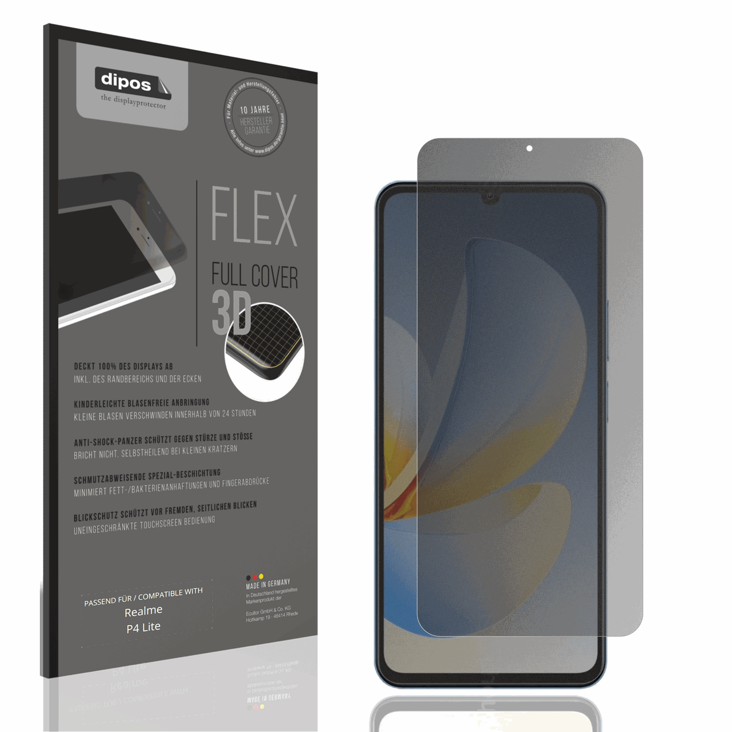 Blickschutzfolie von dipos passend für Realme P4 Lite, 100% Displayabdeckung und blasenfreie Montage