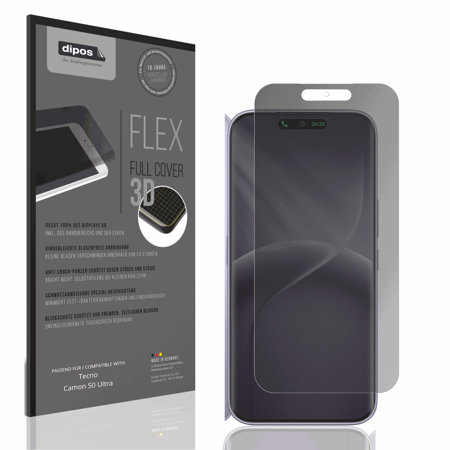 Blickschutzfolie von dipos passend für Tecno Camon 50 Ultra, 100% Displayabdeckung und blasenfreie Montage