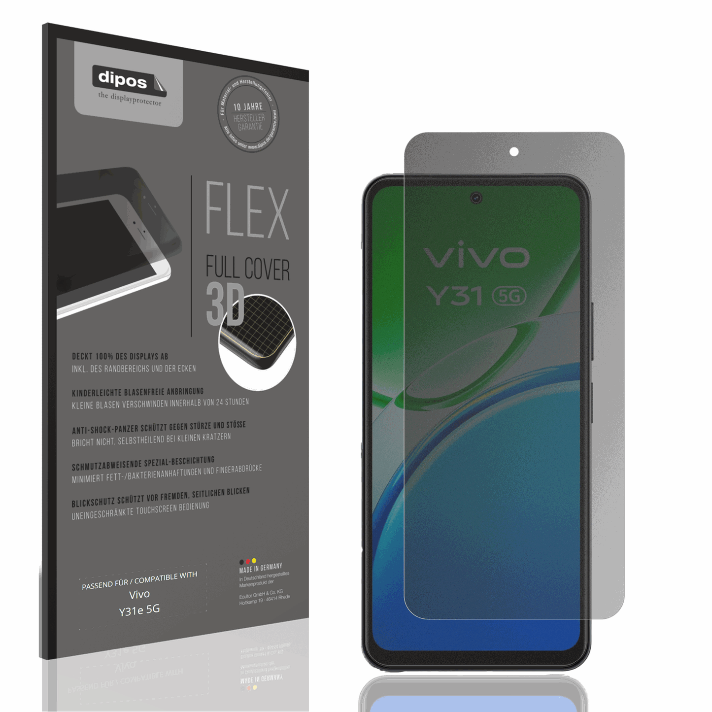 Blickschutzfolie von dipos passend für Vivo Y31e 5G, 100% Displayabdeckung und blasenfreie Montage