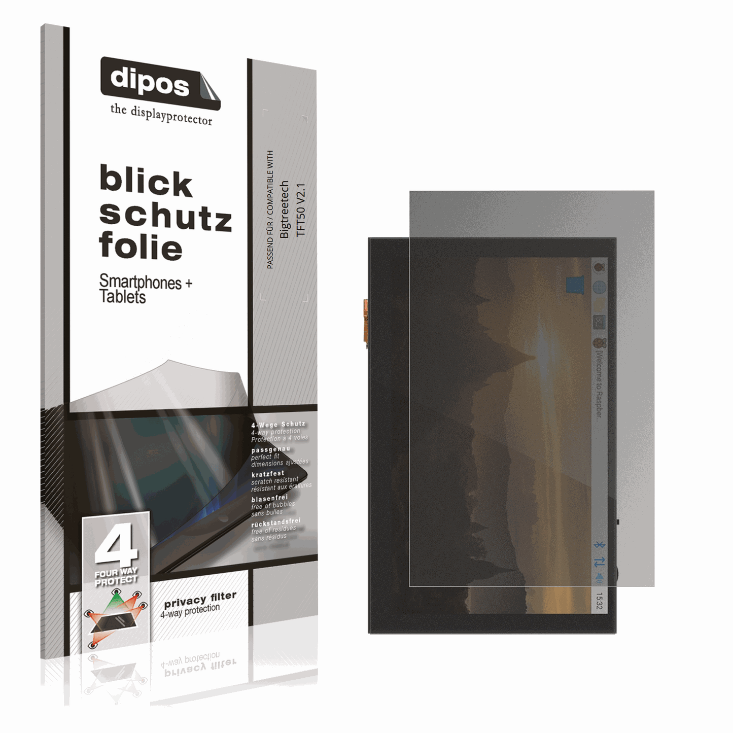 Blickschutzfolie von dipos passend für Bigtreetech TFT50 V2.1, präziser Zuschnitt und blasenfrei montiert