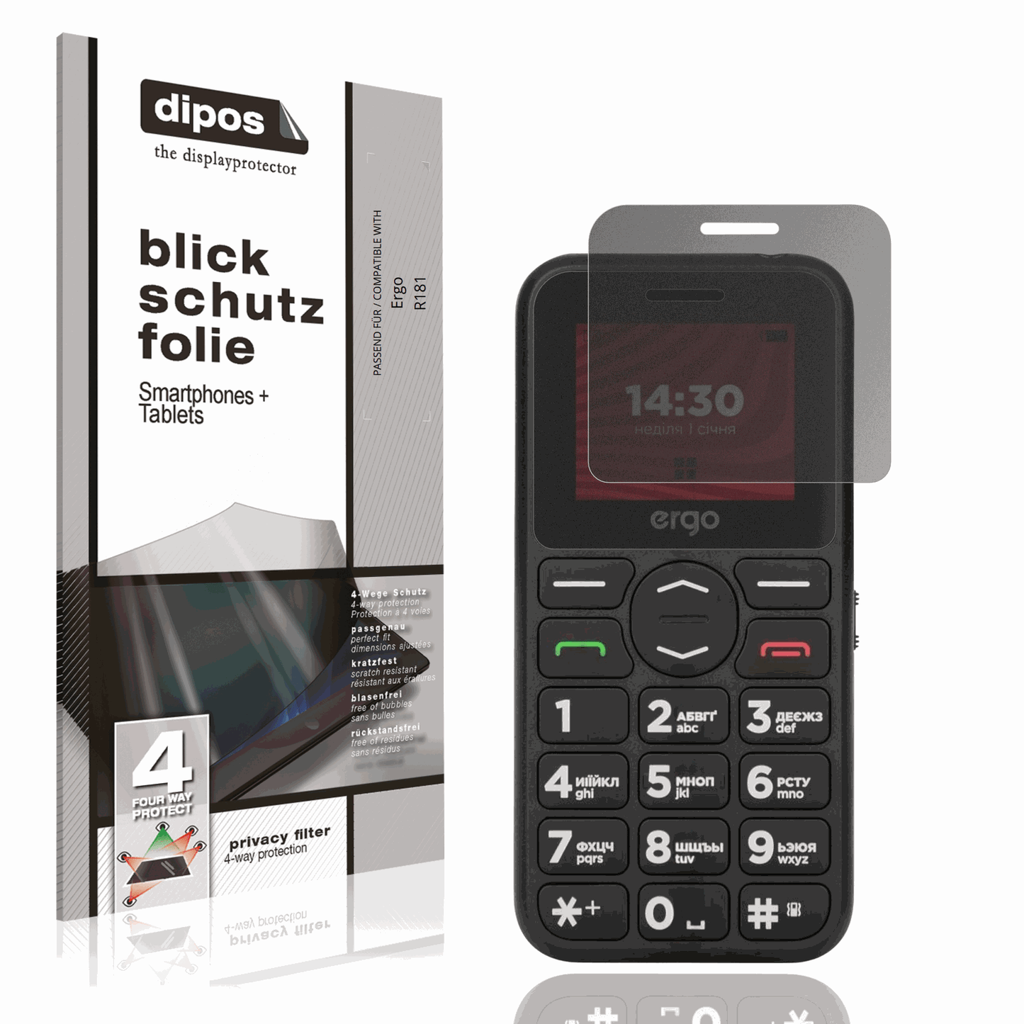 Blickschutzfolie von dipos passend für Ergo R181, präziser Zuschnitt und blasenfrei montiert