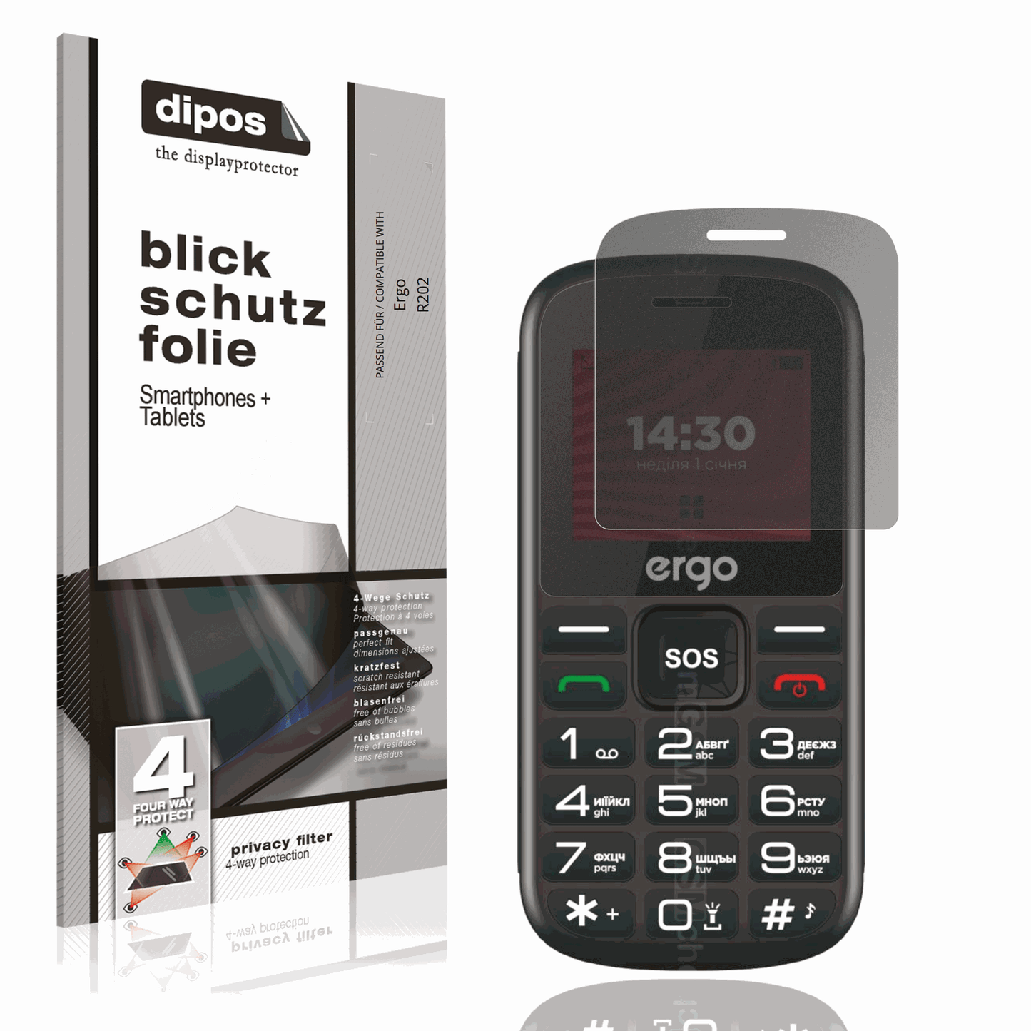 Blickschutzfolie von dipos passend für Ergo R202, präziser Zuschnitt und blasenfrei montiert