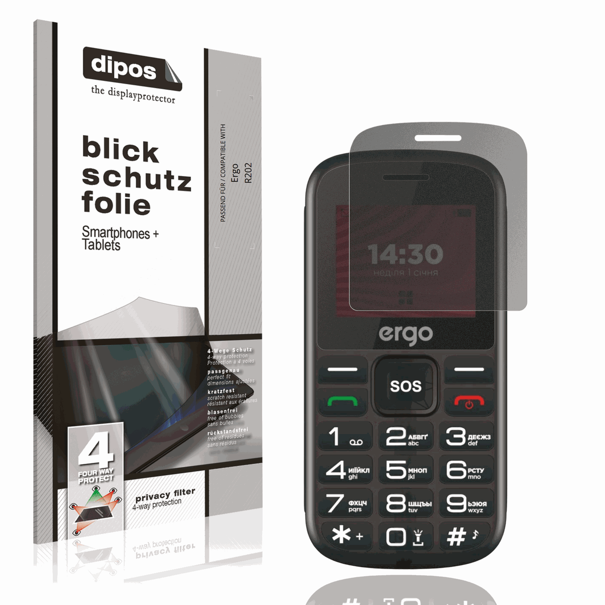 Blickschutzfolie von dipos passend für Ergo R202, präziser Zuschnitt und blasenfrei montiert