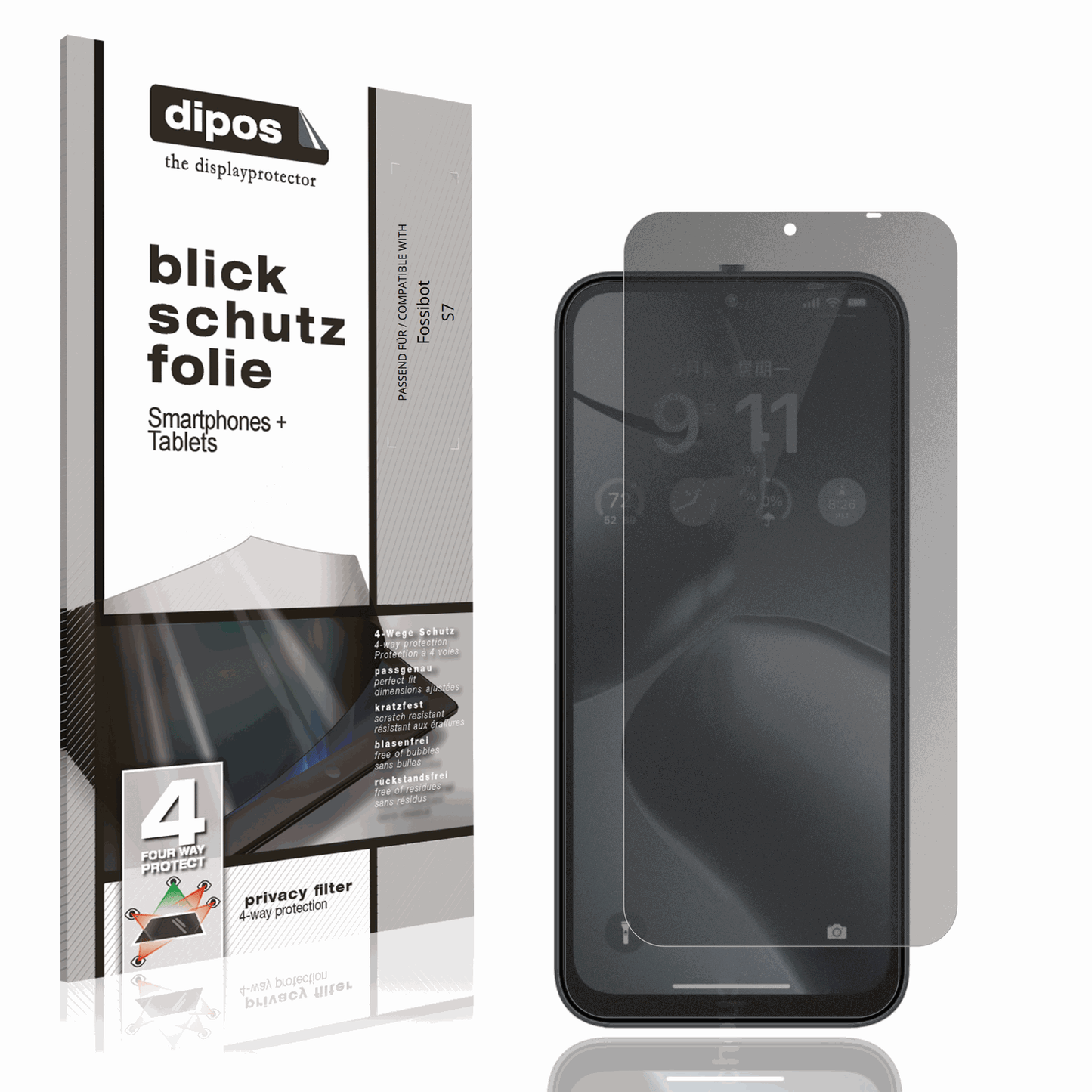 Blickschutzfolie von dipos passend für Fossibot S7, präziser Zuschnitt und blasenfrei montiert