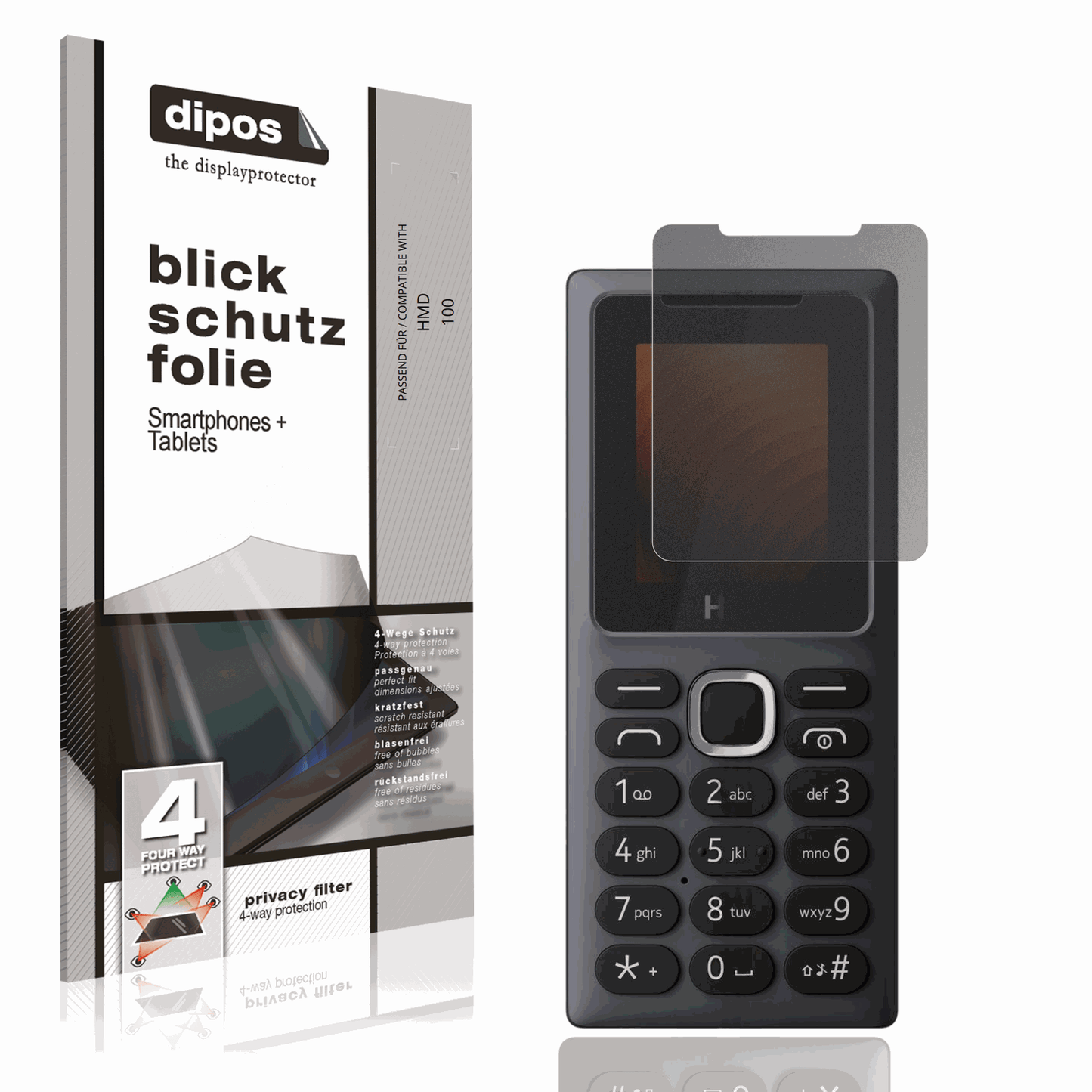 Blickschutzfolie von dipos passend für HMD 100, präziser Zuschnitt und blasenfrei montiert