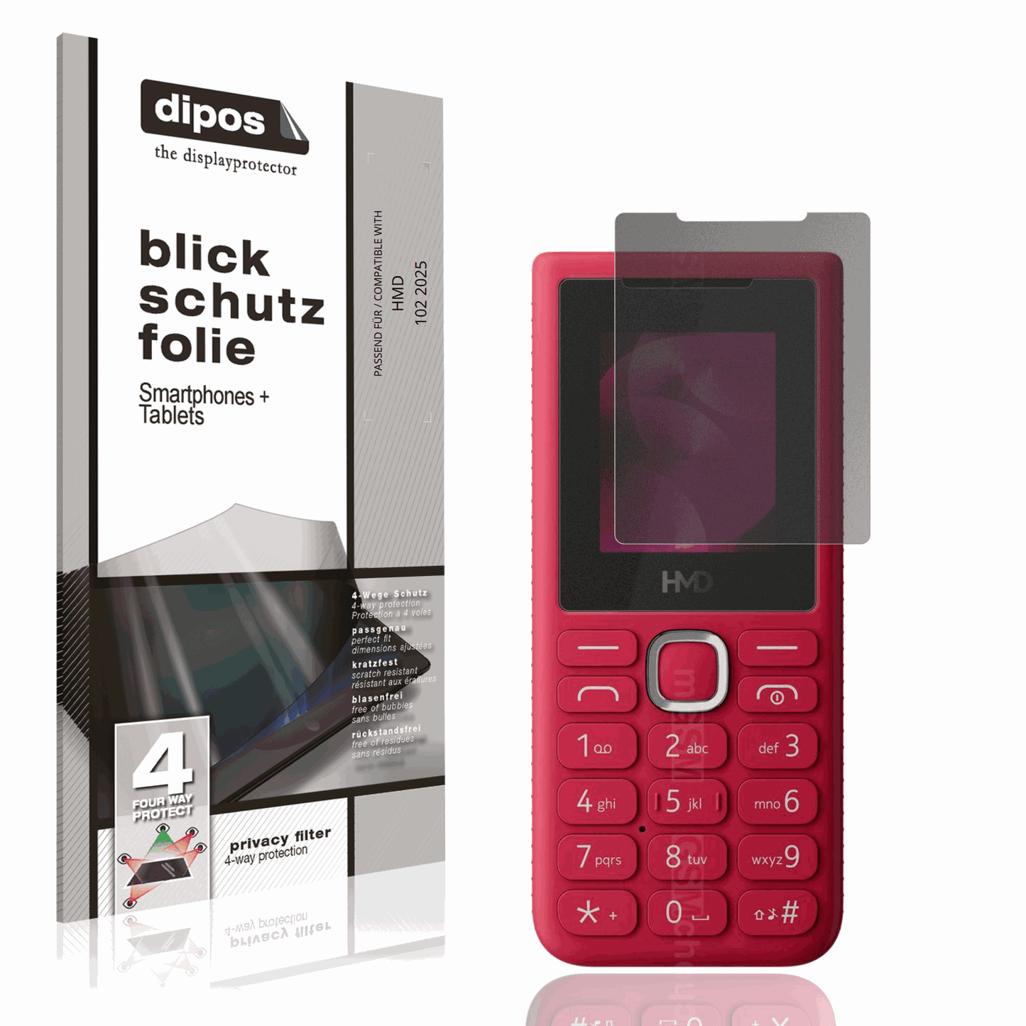 Blickschutzfolie von dipos passend für HMD 102 2025, präziser Zuschnitt und blasenfrei montiert