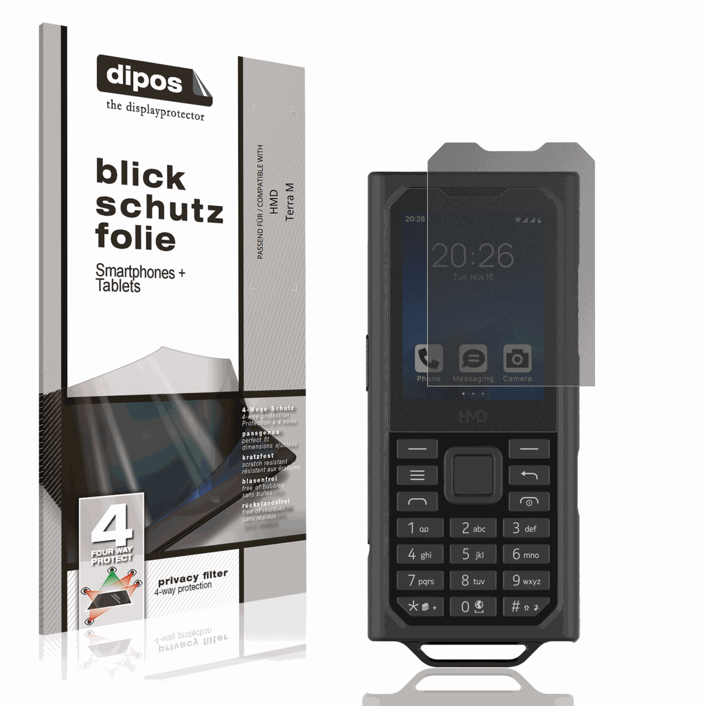 Blickschutzfolie von dipos passend für HMD Terra M, präziser Zuschnitt und blasenfrei montiert