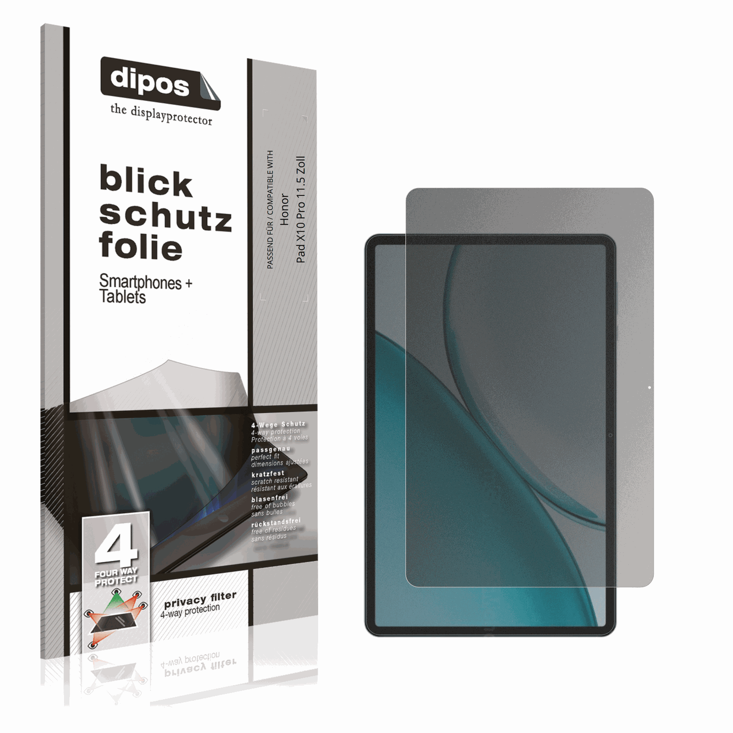Blickschutzfolie von dipos passend für Honor Pad X10 Pro 11.5 Zoll, präziser Zuschnitt und blasenfrei montiert