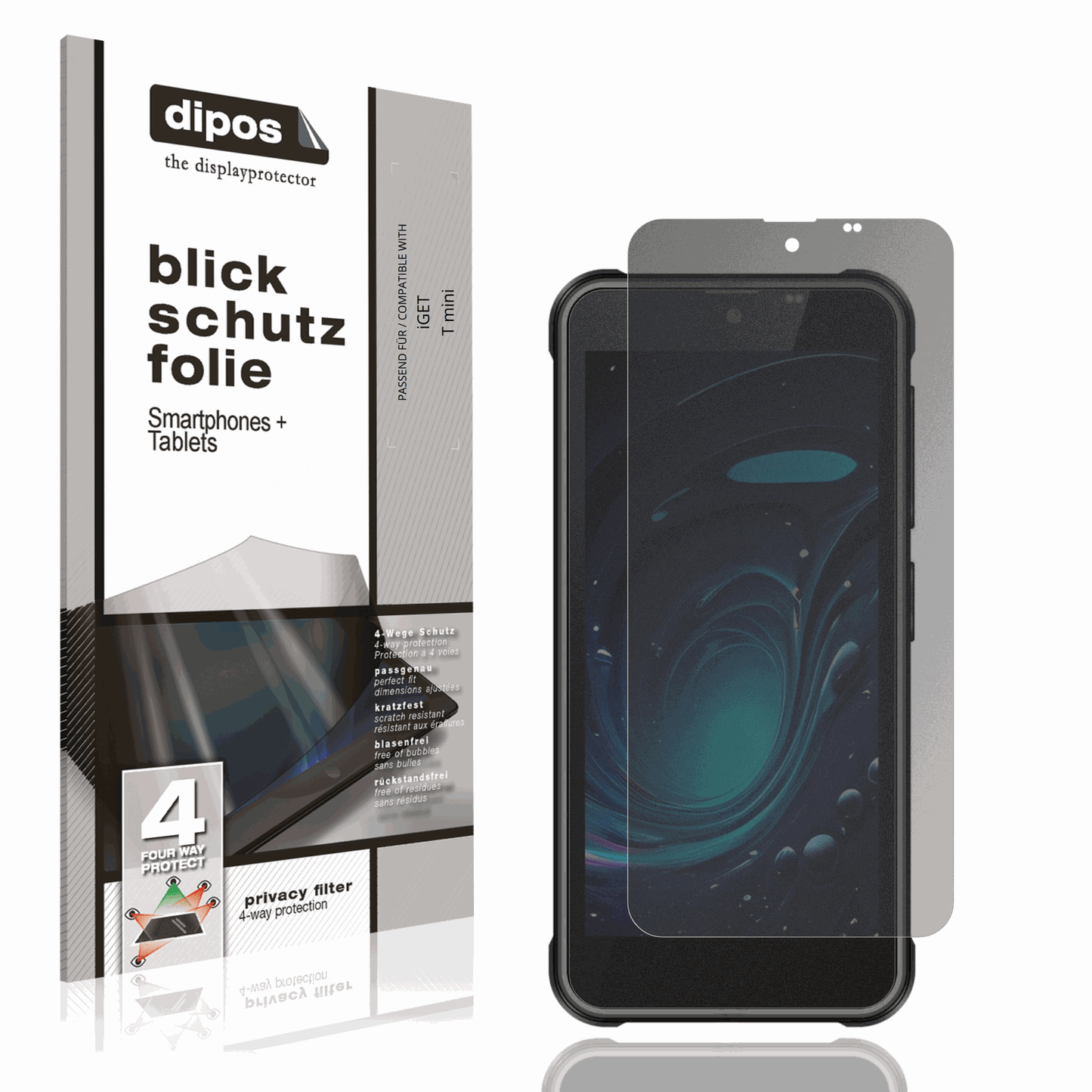 Blickschutzfolie von dipos passend für iGET T mini, präziser Zuschnitt und blasenfrei montiert