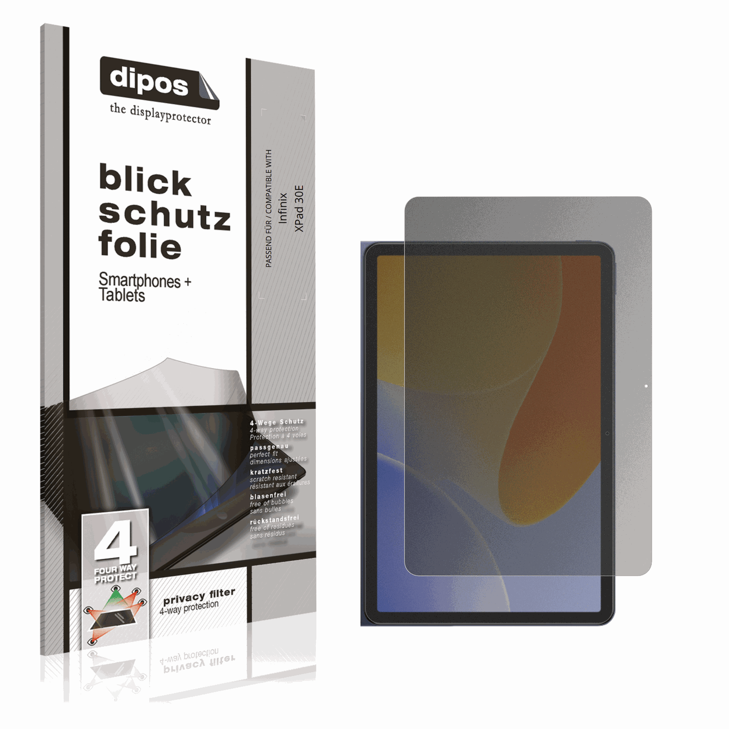 Blickschutzfolie von dipos passend für Infinix XPad 30E, präziser Zuschnitt und blasenfrei montiert