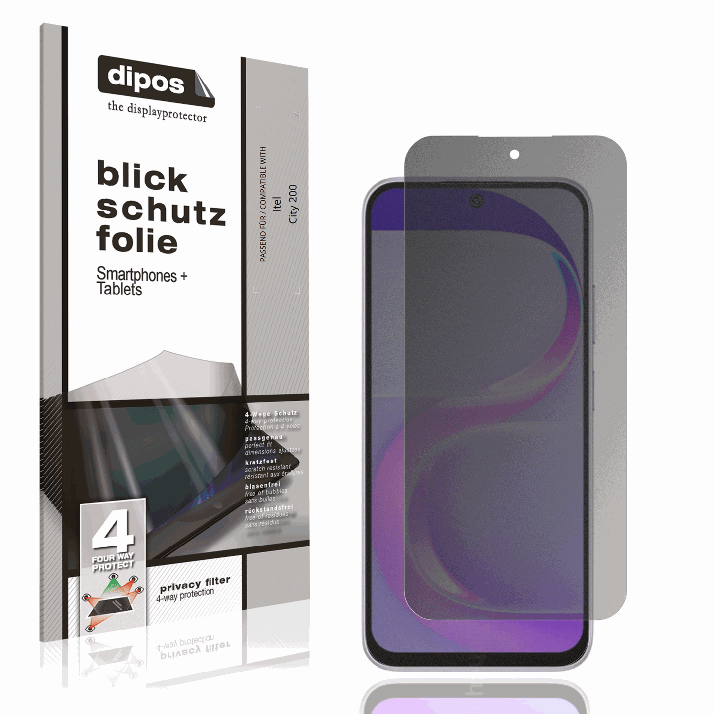 Blickschutzfolie von dipos passend f�r Itel City 200, pr�ziser Zuschnitt und blasenfrei montiert