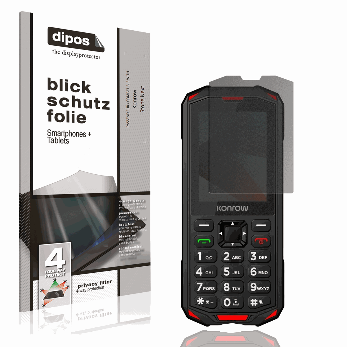 Blickschutzfolie von dipos passend für Konrow Stone Next, präziser Zuschnitt und blasenfrei montiert