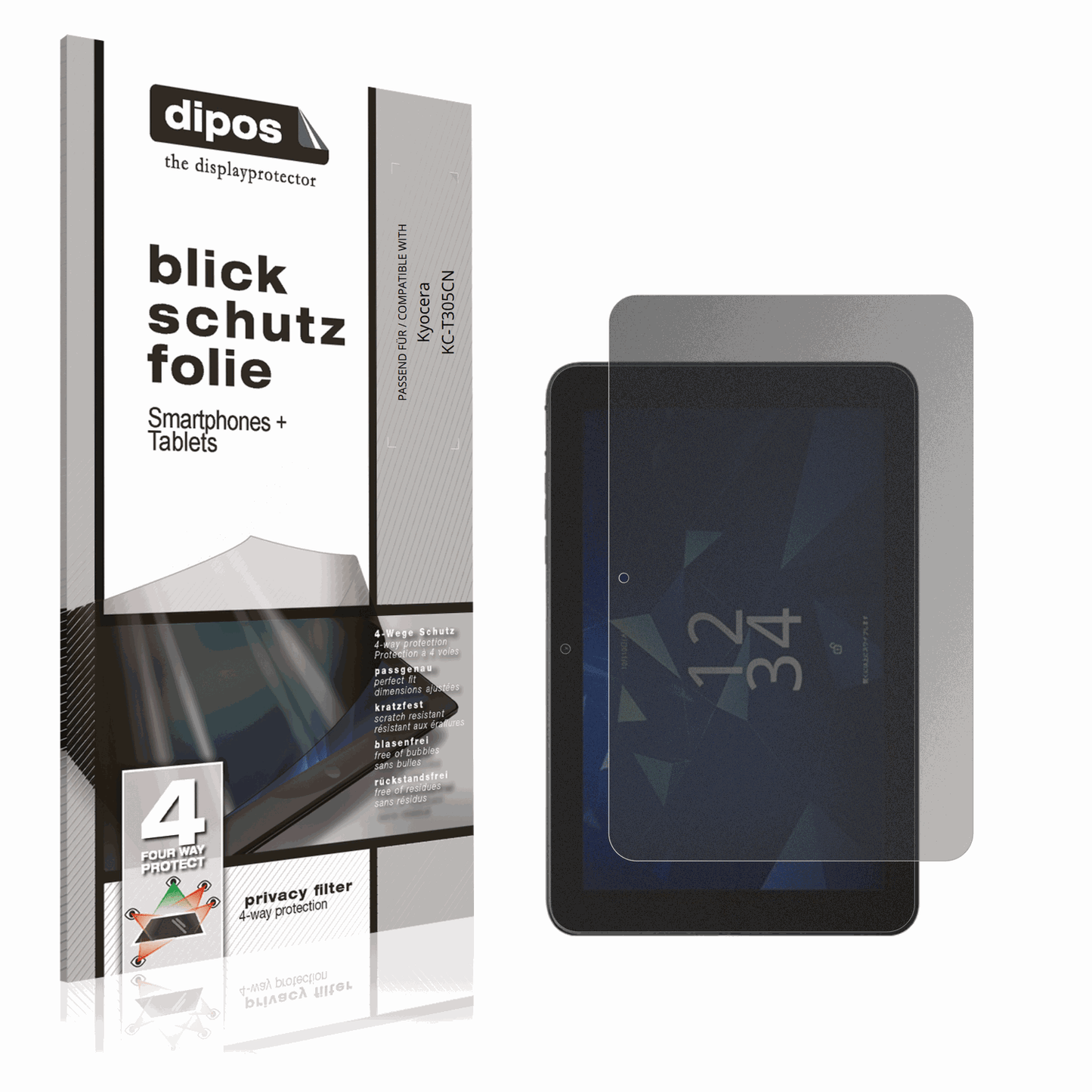 Blickschutzfolie von dipos passend für Kyocera KC-T305CN, präziser Zuschnitt und blasenfrei montiert