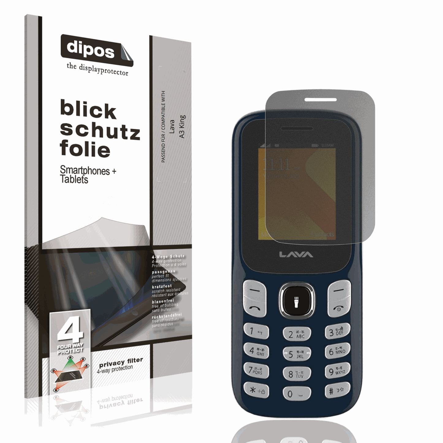 Blickschutzfolie von dipos passend für Lava A3 King, präziser Zuschnitt und blasenfrei montiert