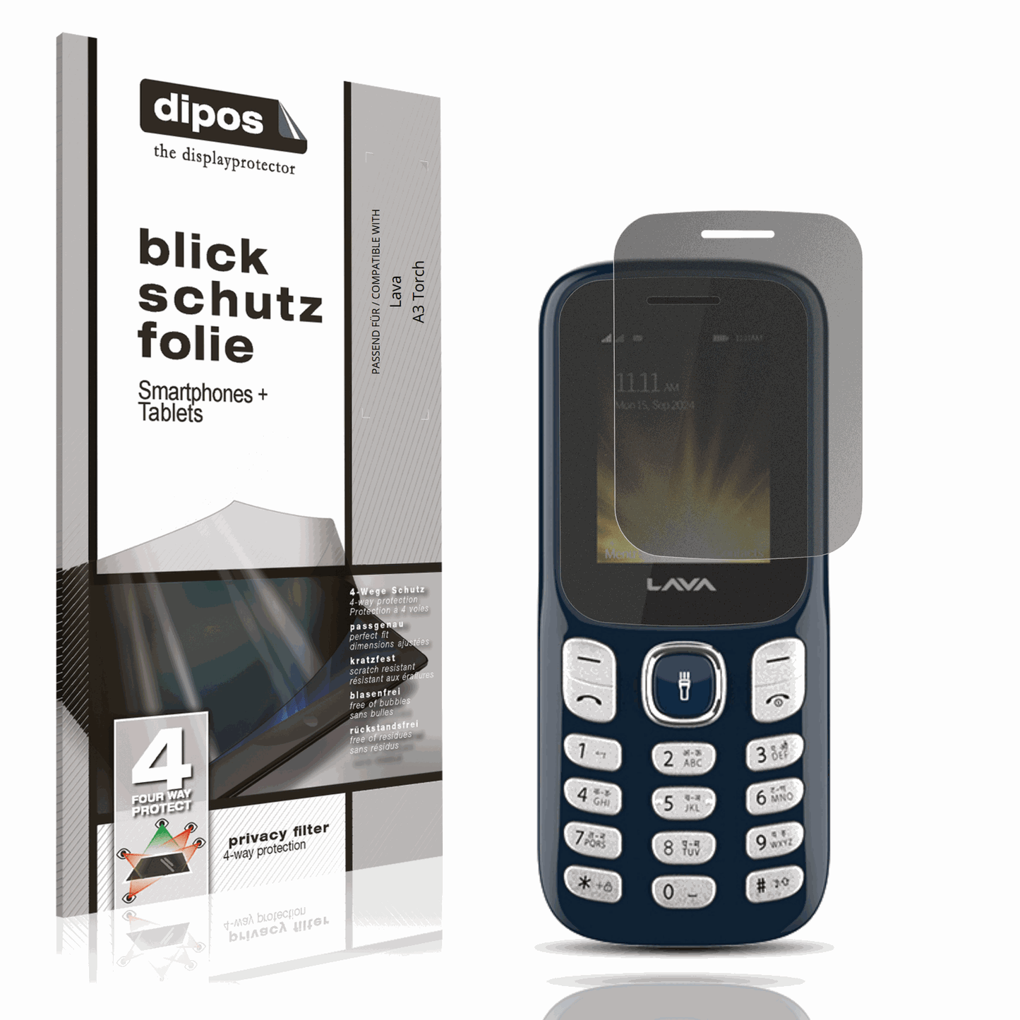 Blickschutzfolie von dipos passend für Lava A3 Torch, präziser Zuschnitt und blasenfrei montiert