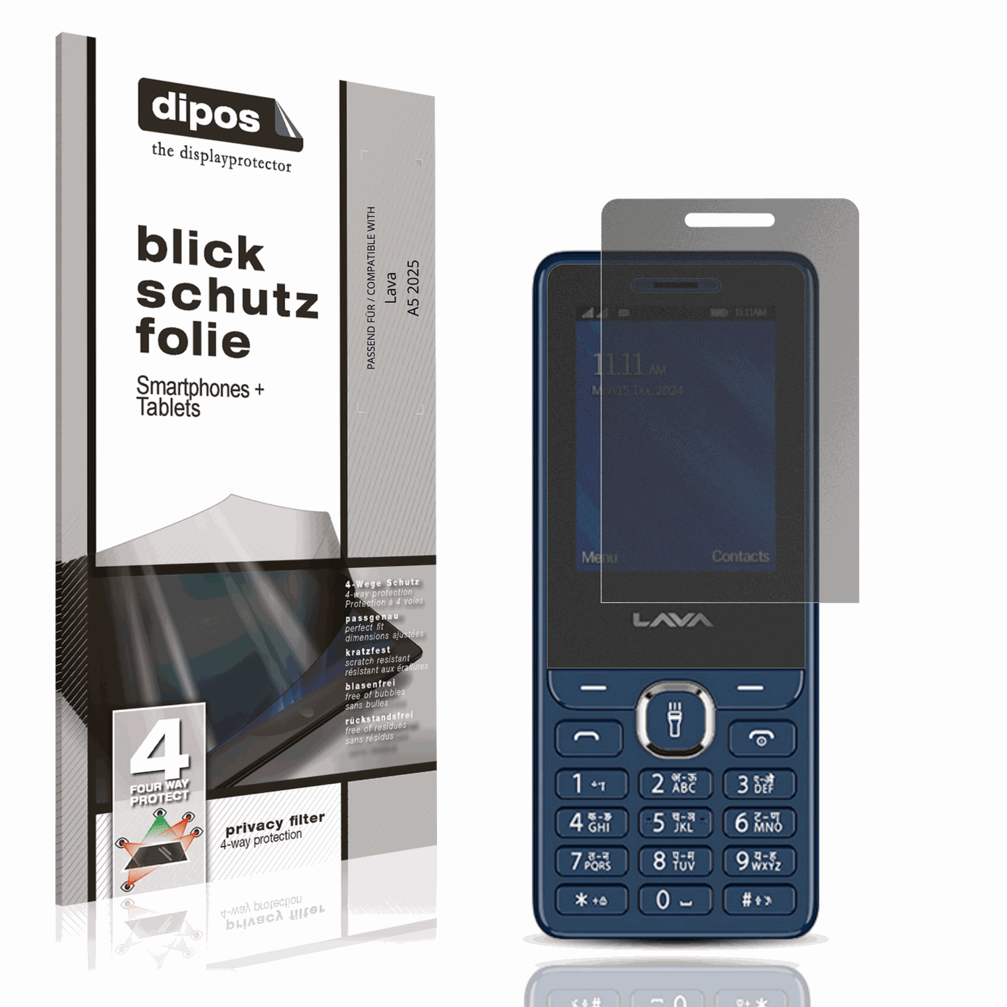 Blickschutzfolie von dipos passend für Lava A5 2025, präziser Zuschnitt und blasenfrei montiert