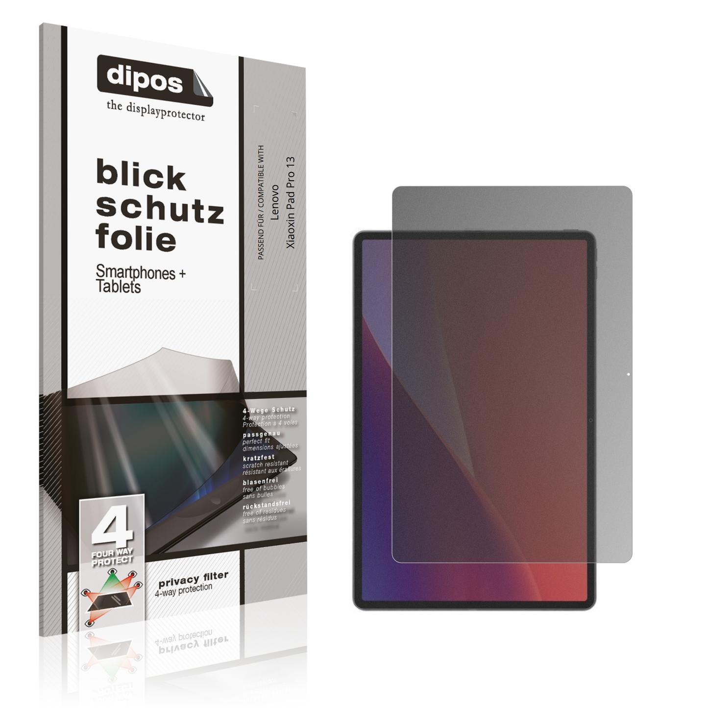 Blickschutzfolie von dipos passend für Lenovo Xiaoxin Pad Pro 13, präziser Zuschnitt und blasenfrei montiert