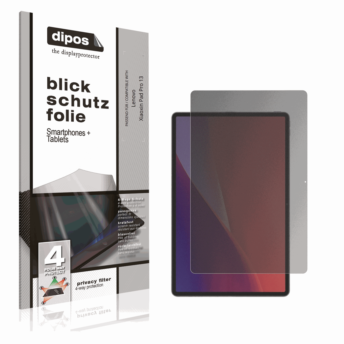 Blickschutzfolie von dipos passend für Lenovo Xiaoxin Pad Pro 13, präziser Zuschnitt und blasenfrei montiert