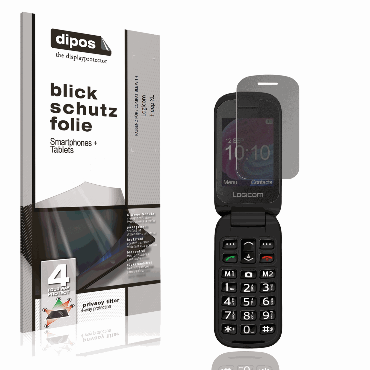 Blickschutzfolie von dipos passend für Logicom Fleep XL, präziser Zuschnitt und blasenfrei montiert
