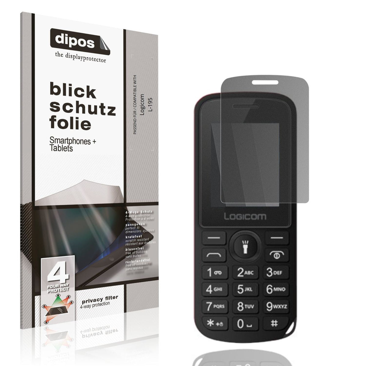 Blickschutzfolie von dipos passend für Logicom L-195, präziser Zuschnitt und blasenfrei montiert