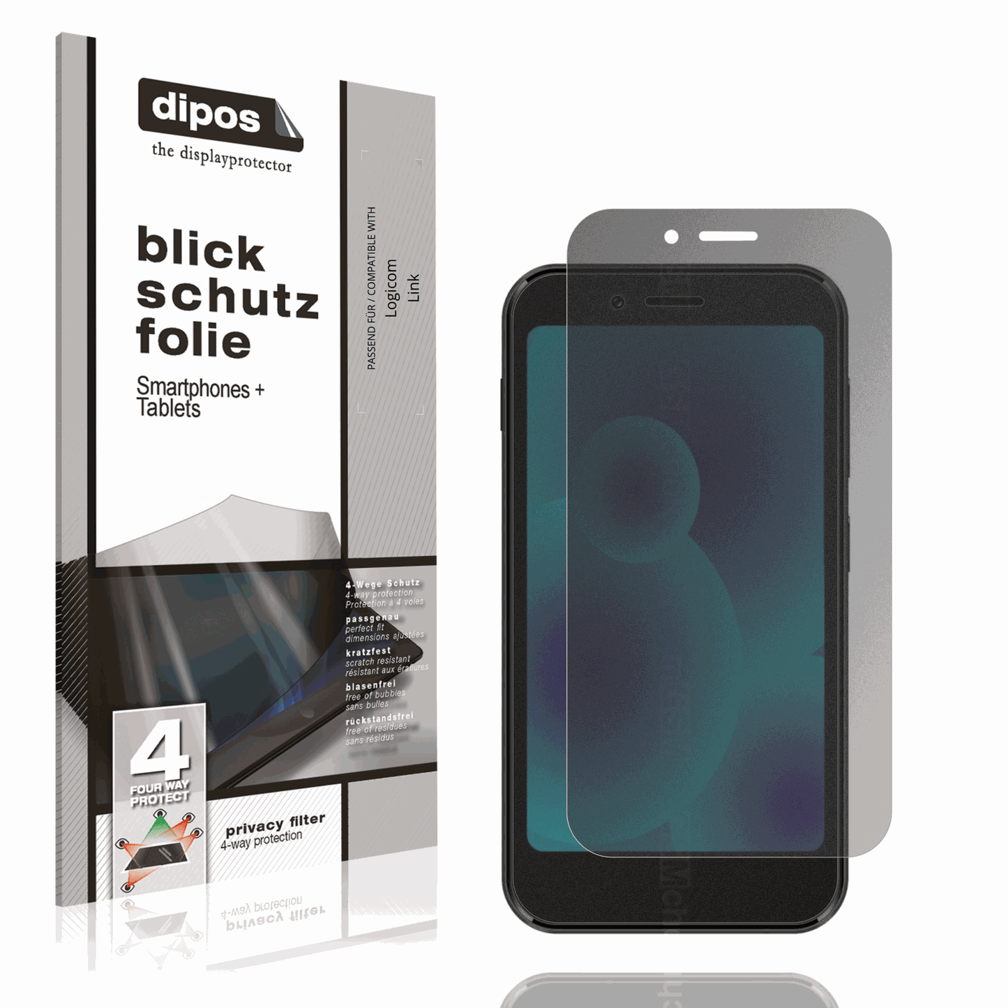 Blickschutzfolie von dipos passend für Logicom Link, präziser Zuschnitt und blasenfrei montiert