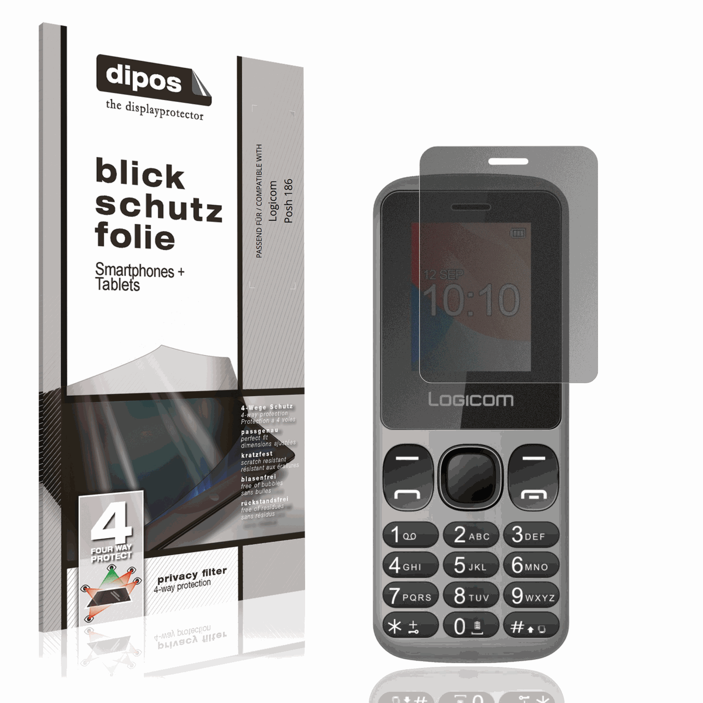 Blickschutzfolie von dipos passend für Logicom Posh 186, präziser Zuschnitt und blasenfrei montiert
