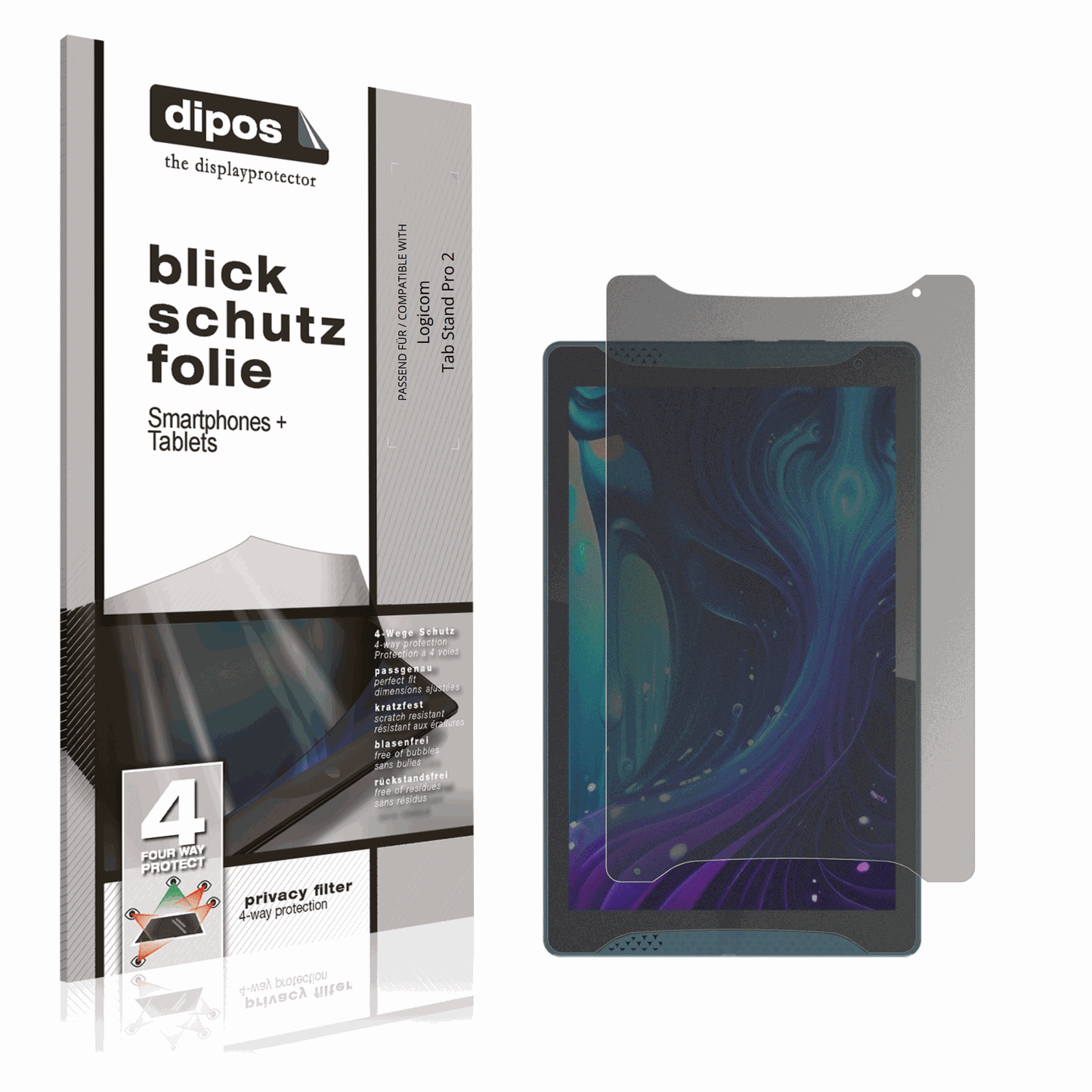Blickschutzfolie von dipos passend für Logicom Tab Stand Pro 2, präziser Zuschnitt und blasenfrei montiert