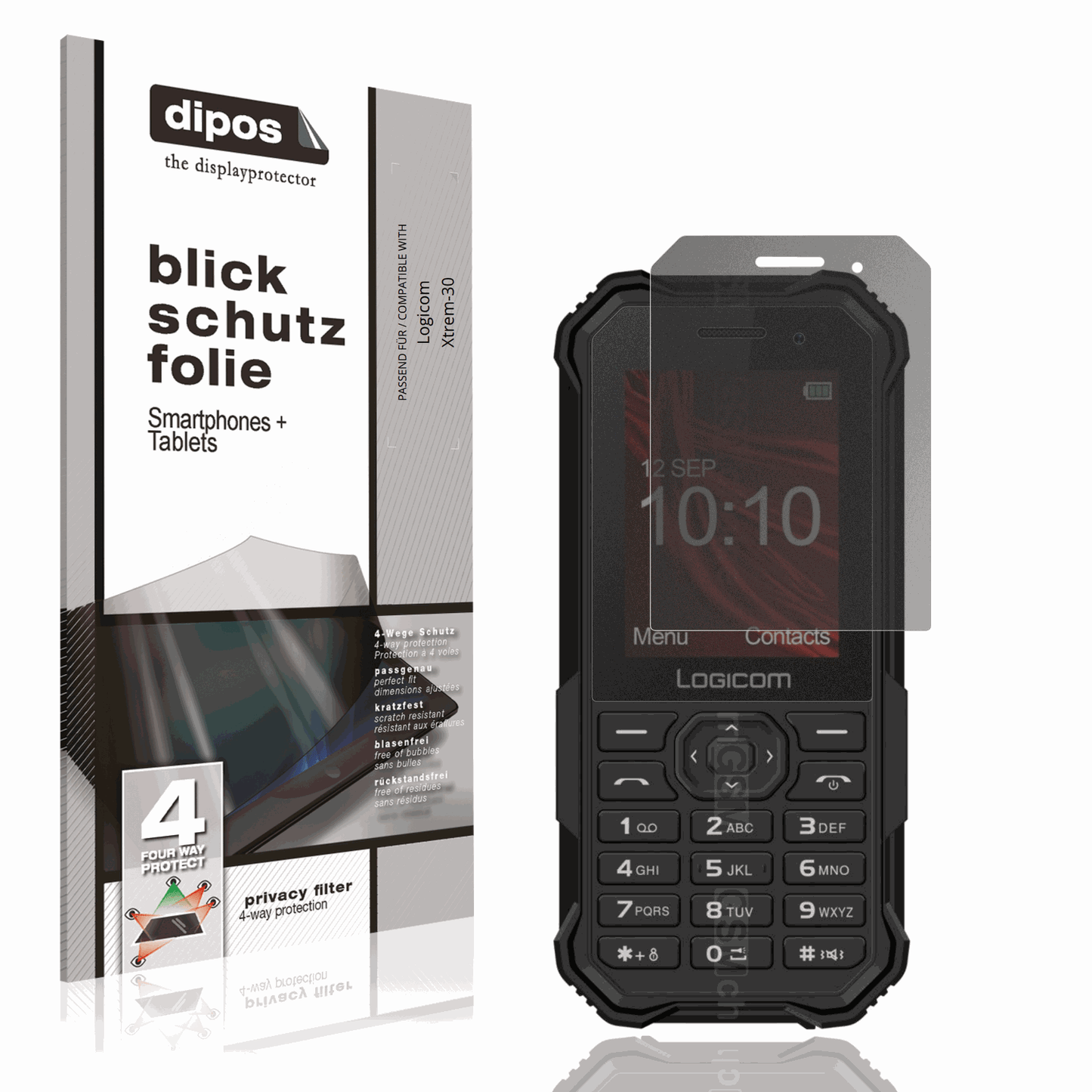 Blickschutzfolie von dipos passend für Logicom Xtrem-30, präziser Zuschnitt und blasenfrei montiert
