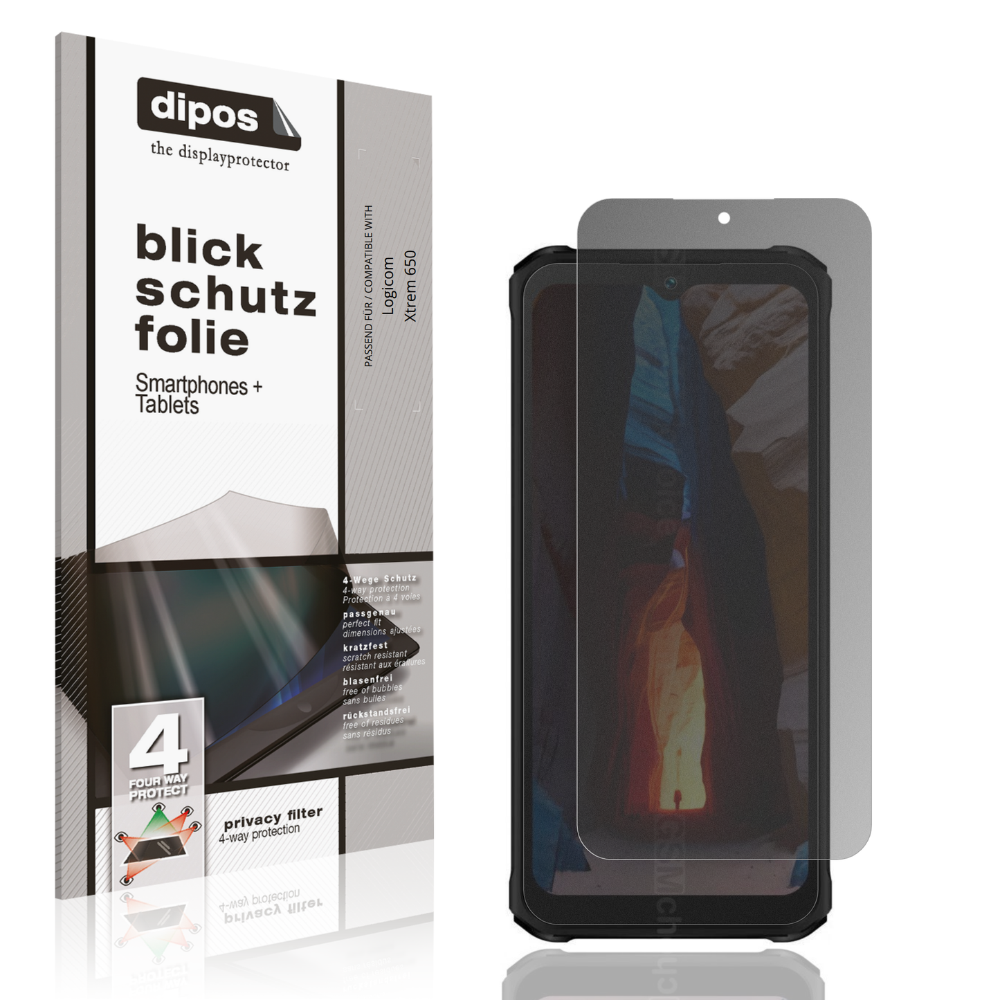 Blickschutzfolie von dipos passend für Logicom Xtrem 650, präziser Zuschnitt und blasenfrei montiert
