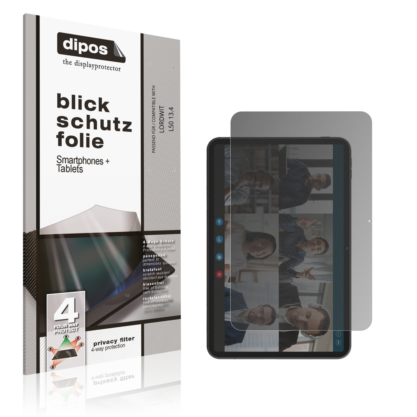 Blickschutzfolie von dipos passend für LORDWIT L50 13.4, präziser Zuschnitt und blasenfrei montiert