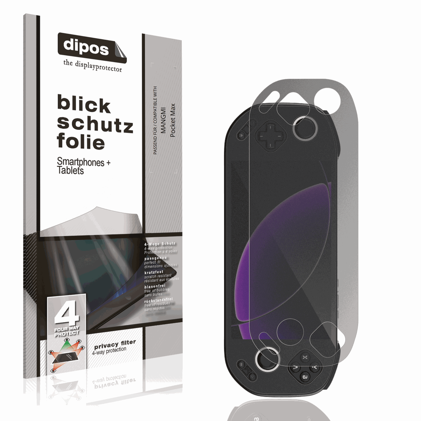 Blickschutzfolie von dipos passend für MANGMI Pocket Max, präziser Zuschnitt und blasenfrei montiert