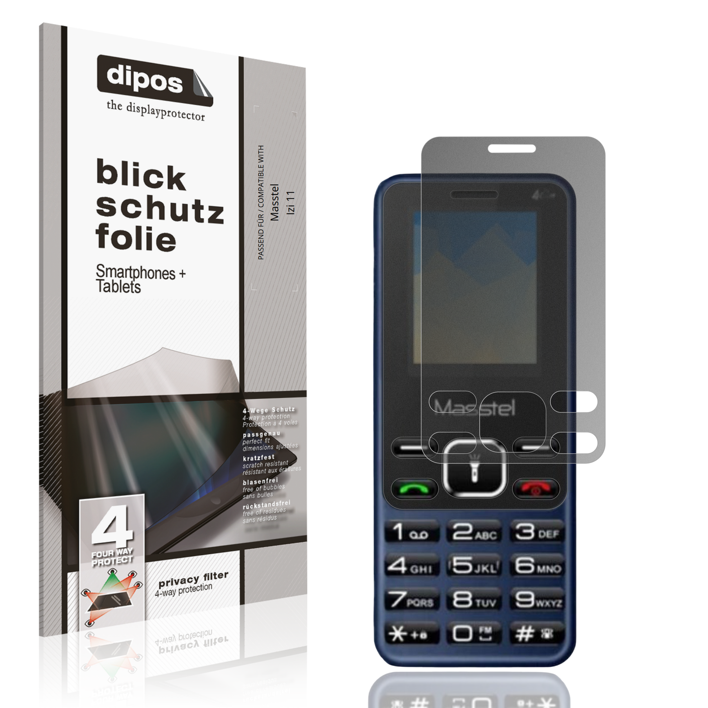 Blickschutzfolie von dipos passend für Masstel Izi 11, präziser Zuschnitt und blasenfrei montiert