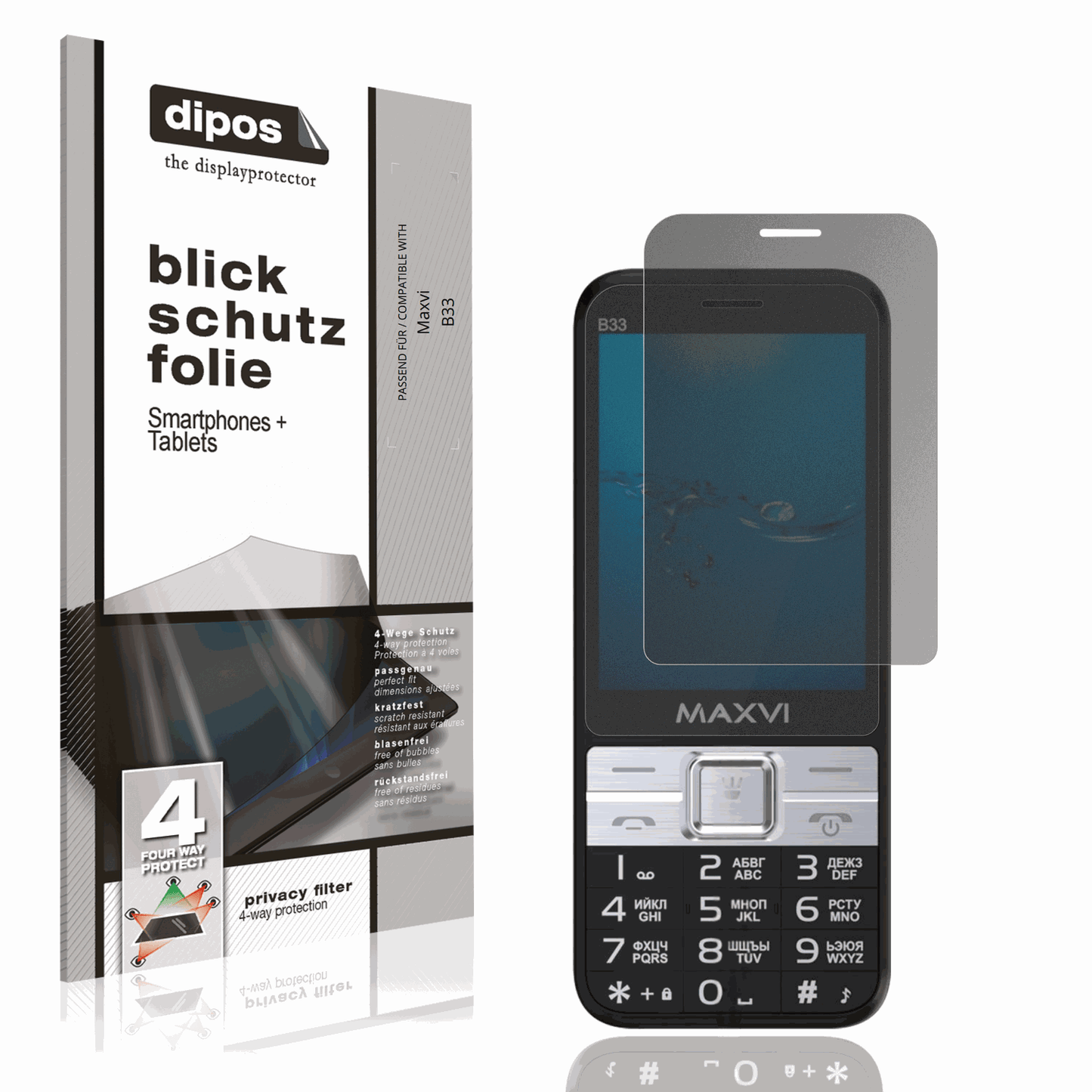Blickschutzfolie von dipos passend für Maxvi B33, präziser Zuschnitt und blasenfrei montiert