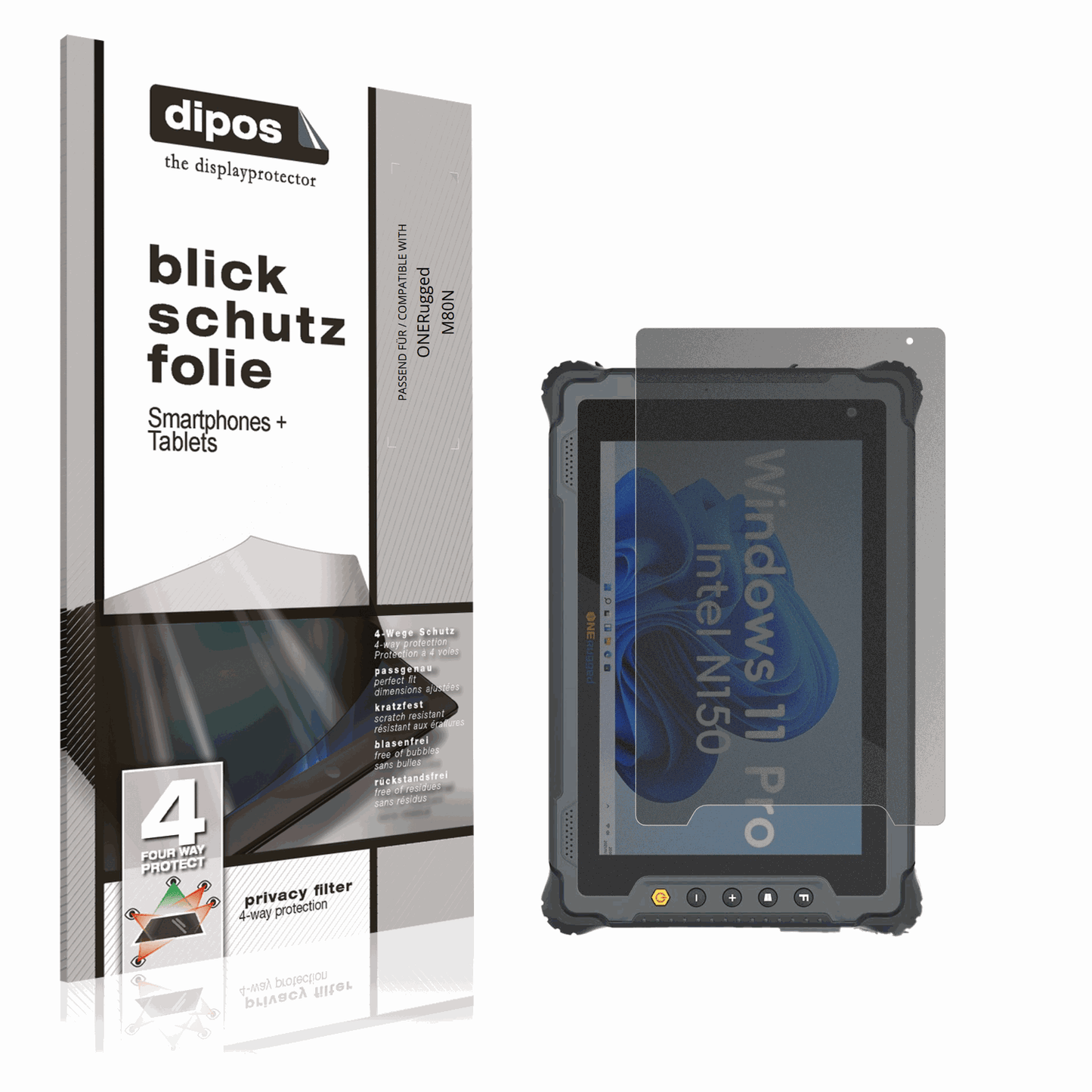 Blickschutzfolie von dipos passend für ONERugged M80N, präziser Zuschnitt und blasenfrei montiert