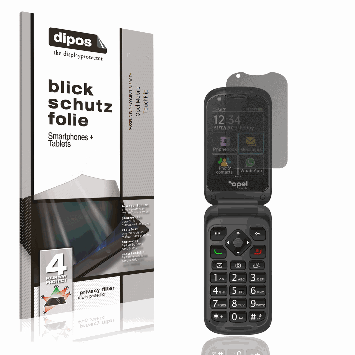 Blickschutzfolie von dipos passend für Opel Mobile TouchFlip, präziser Zuschnitt und blasenfrei montiert