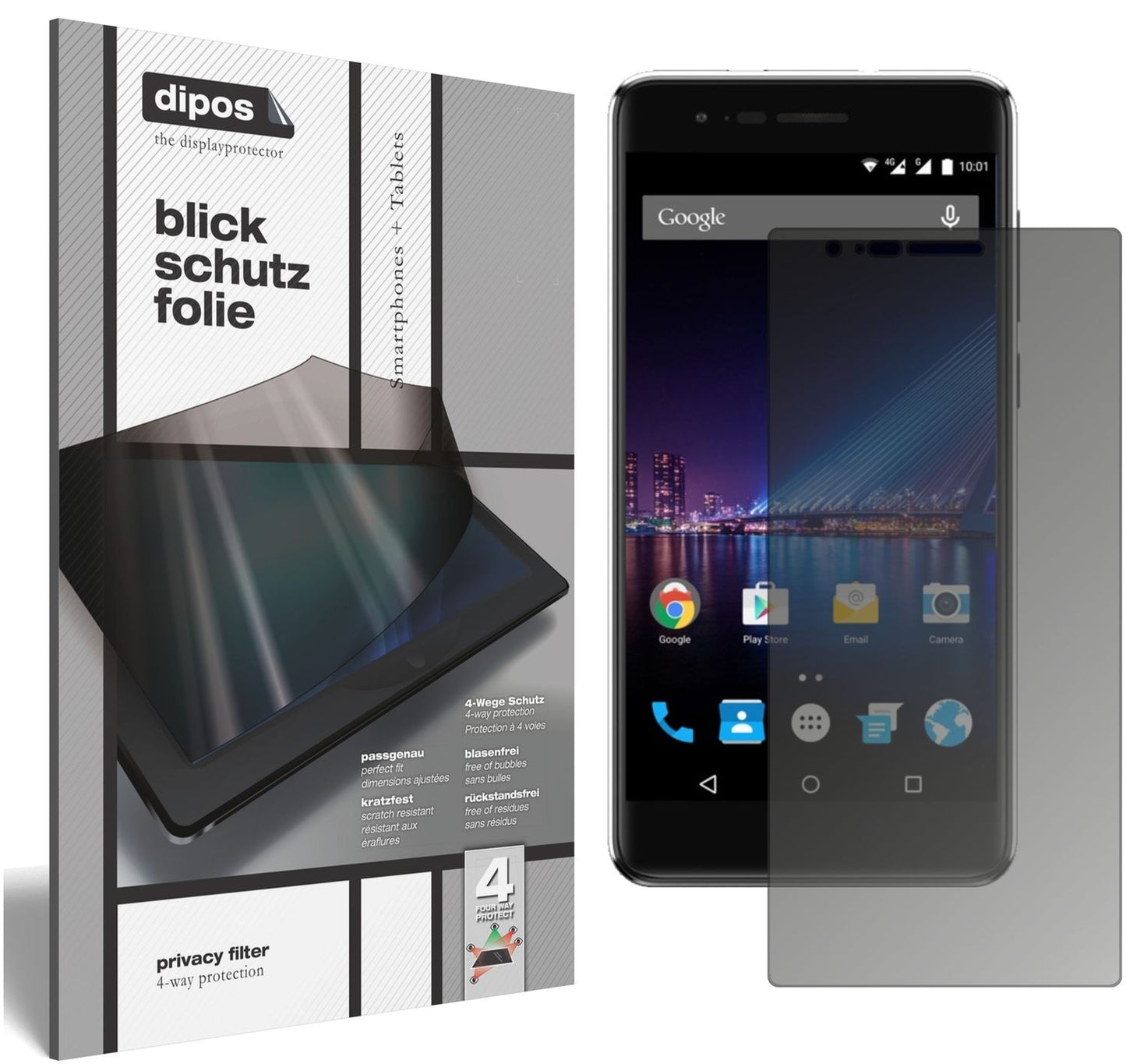Blickschutzfolie von dipos passend für Phicomm Energy 4s, präziser Zuschnitt und blasenfrei montiert