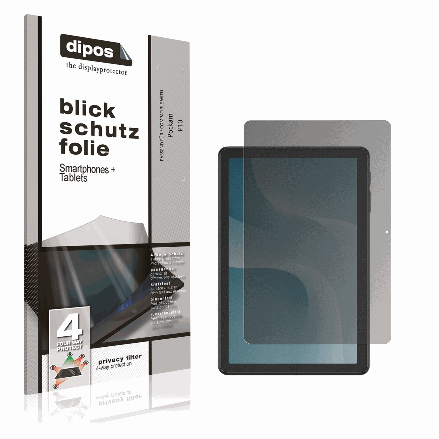Blickschutzfolie von dipos passend für Pockam P10, präziser Zuschnitt und blasenfrei montiert