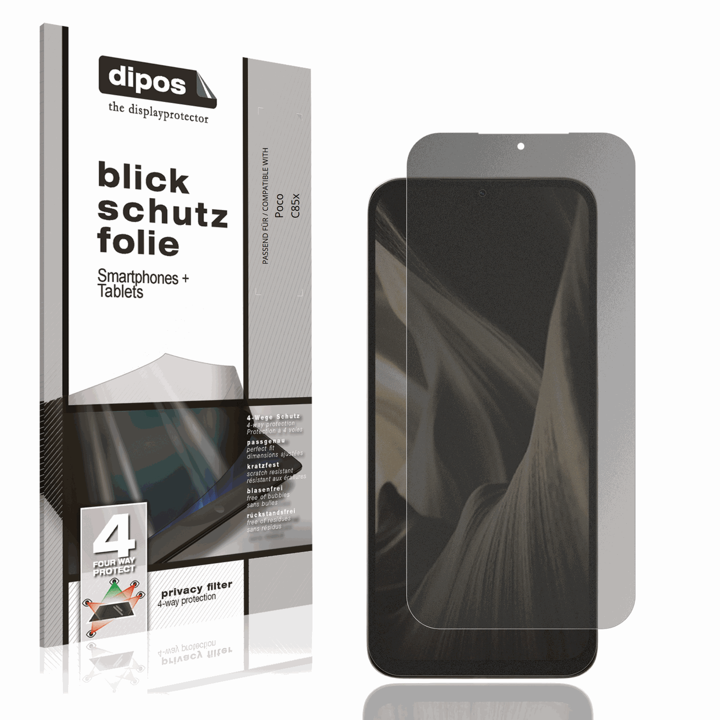 Blickschutzfolie von dipos passend für Poco C85x, präziser Zuschnitt und blasenfrei montiert
