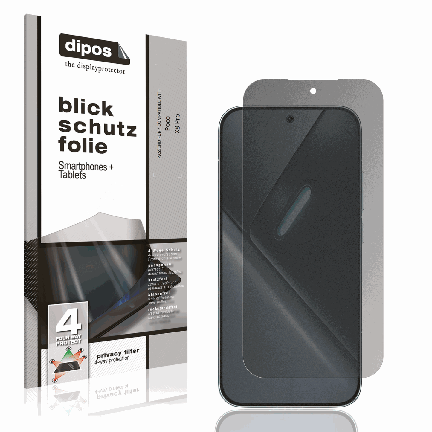 Blickschutzfolie von dipos passend für Poco X8 Pro, präziser Zuschnitt und blasenfrei montiert