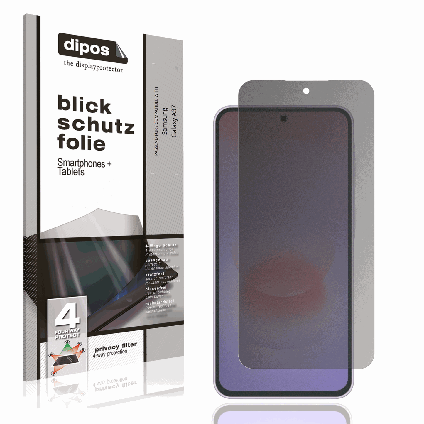 Blickschutzfolie von dipos passend für Samsung Galaxy A37, präziser Zuschnitt und blasenfrei montiert